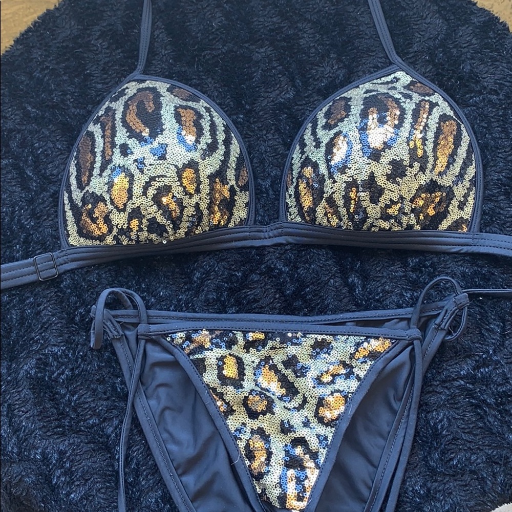 Sequin sparkly leopard cheetah tiny bikini